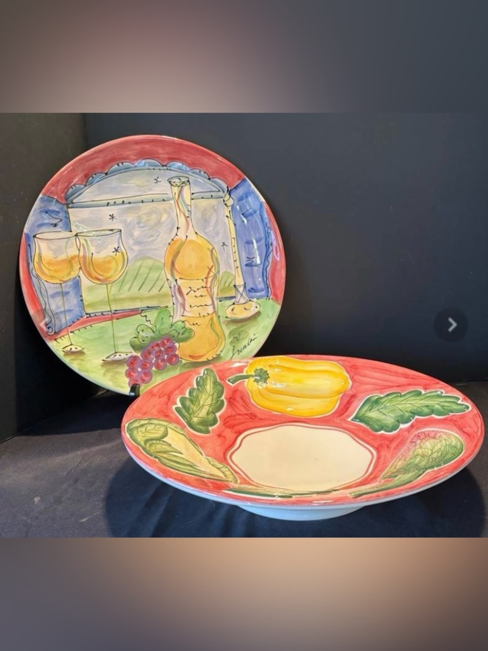 Vietri Hand-Painted Italy Ceramic Marked Plate - White with Black Stamp
